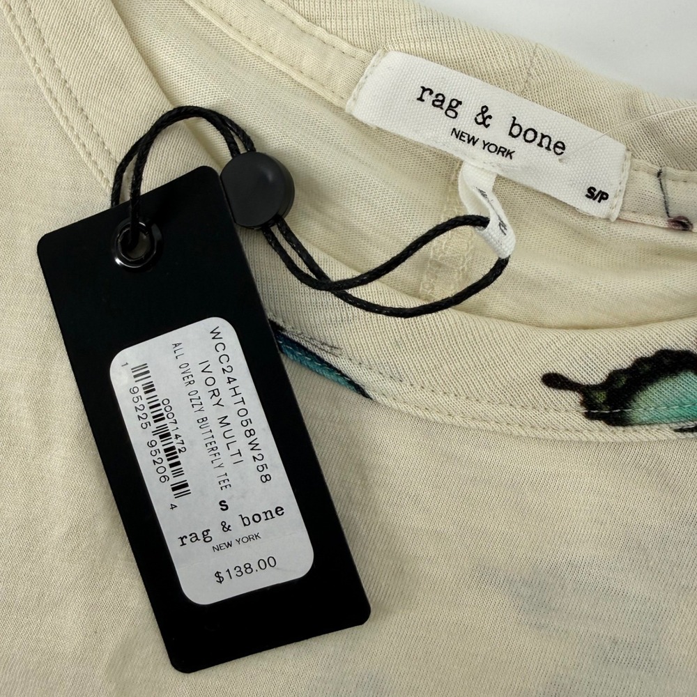 Rag & Bone Ozzy Allover Butterfly Tee Ivory Multi Color Classic Womens Small New - Picture 4 of 6